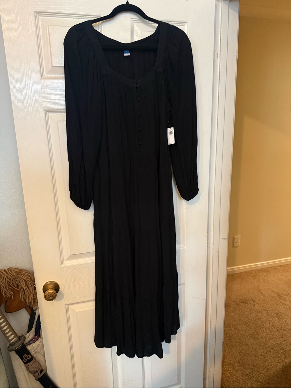 Old Navy Black Long Sleeve Maxi Dress with Button-Front